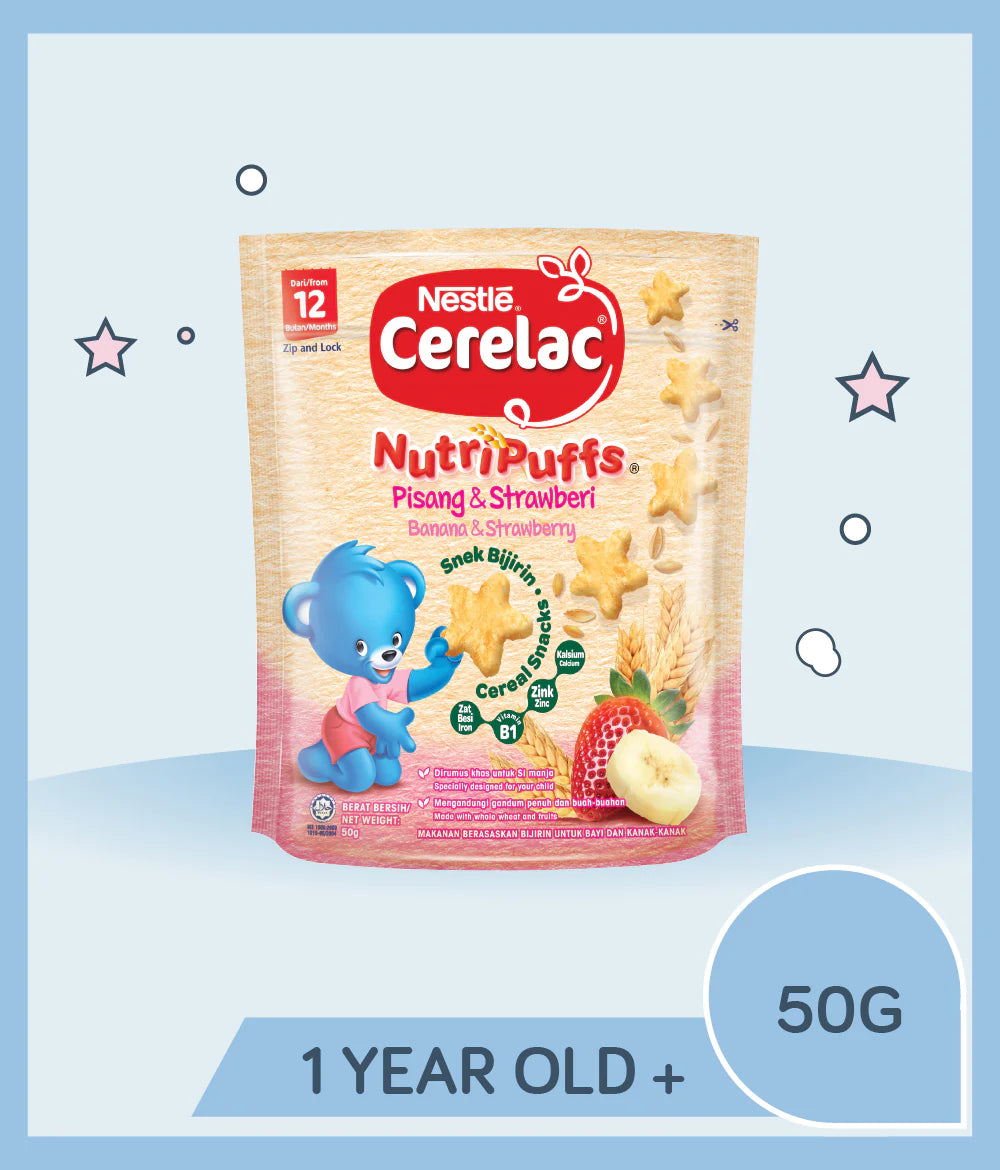 Nestle Cerelac Nutripuffs Snacks Banana & Strawberry 50g Pouch