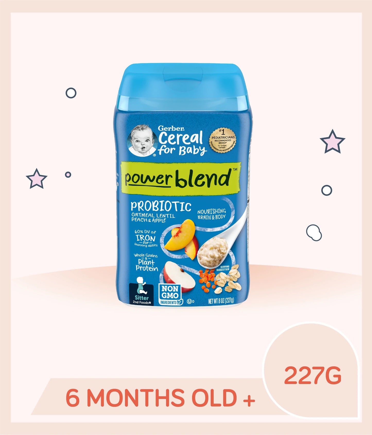 Gerber Probiotic Oatmeal Lentil Peach & Apples 227G