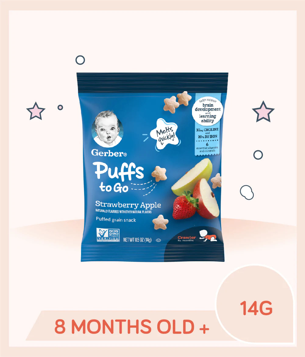 Gerber Strawberry Apple Puffs to Go Pack Cereal Snack