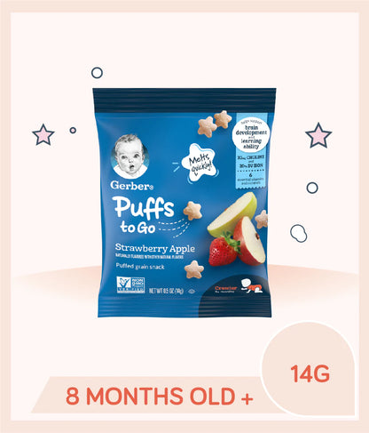 Gerber Strawberry Apple Puffs to Go Pack Cereal Snack