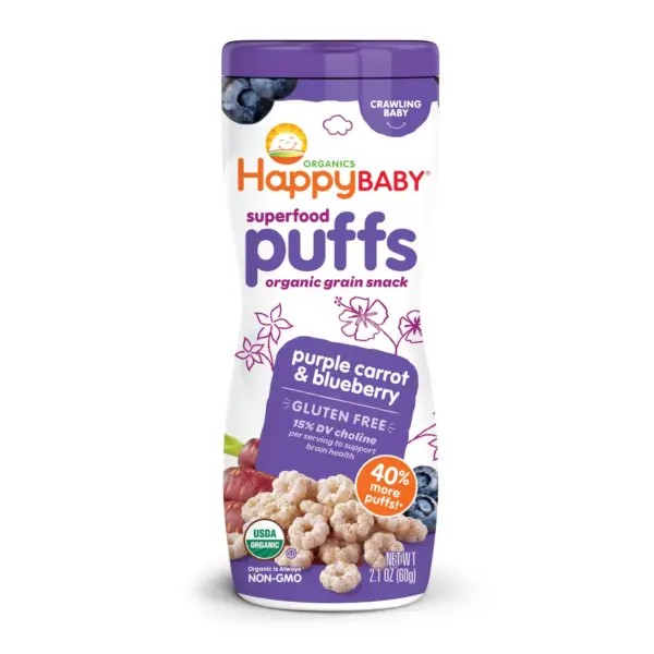 happy baby Purple Carrot & Blueberry Puffs